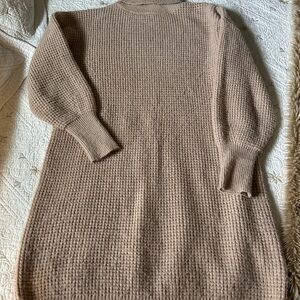 Elegant Tan Turtleneck Sweater Dress